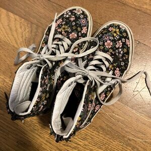 Vans Black Floral Kids High-Top Sneakers